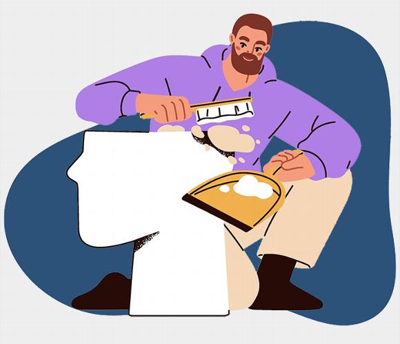 illustration of man dusting off brain